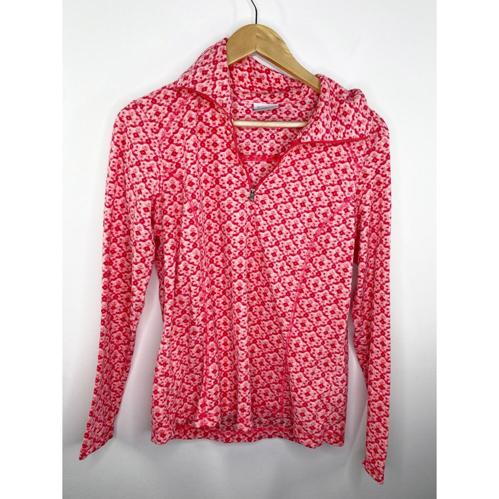 Columbia Women Pink Red Printed 1/4 Zip Long Sleeve Pullover XL6707 Medium M